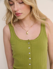 Green Pointelle Button Through Vest