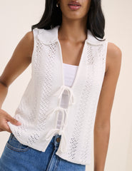 White Crochet Tie Front Top