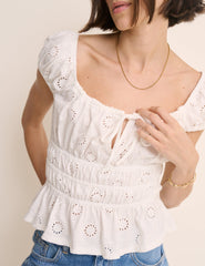 White Broderie Anglaise Shirred Milkmaid Top