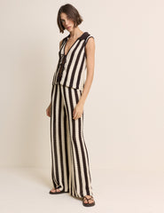 Brown And Cream Crochet Striped Trousers