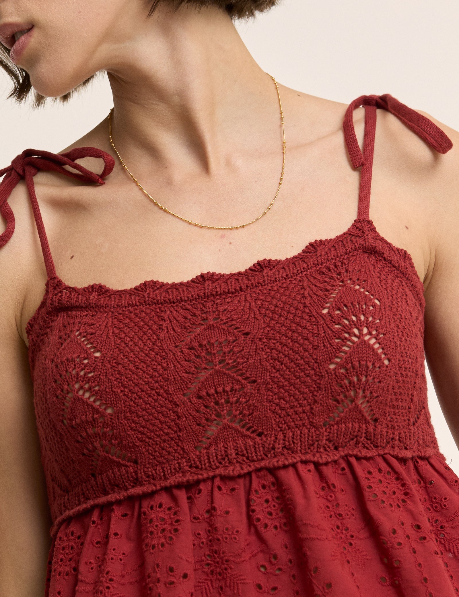 Red Crochet Broderie Anglaise Cami Top