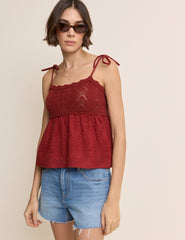 Red Crochet Broderie Anglaise Cami Top