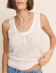 White Pointelle Cami with Neck Tie