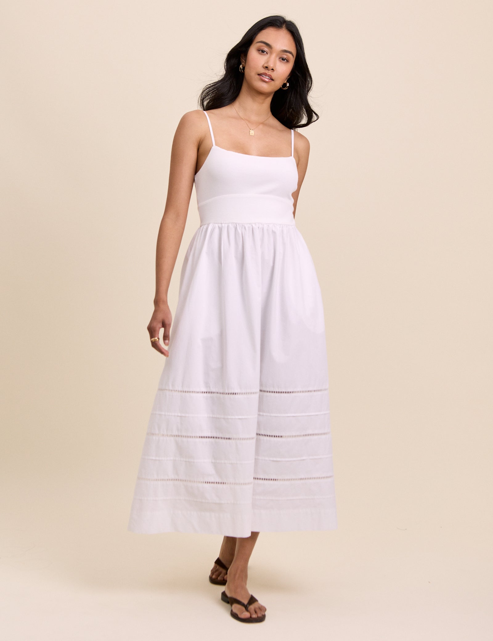 White Strappy Tiered Goldie Midi Dress