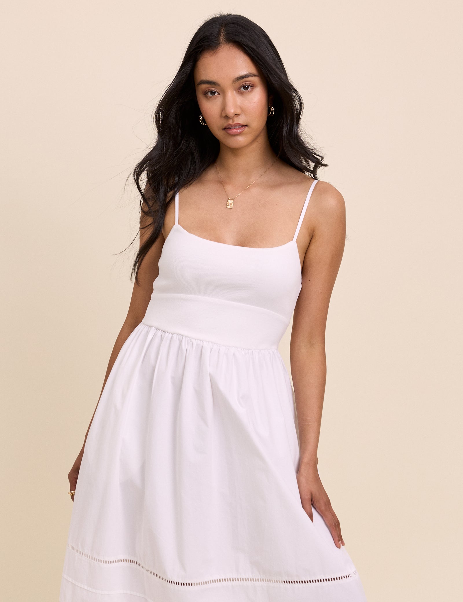 White Strappy Tiered Goldie Midi Dress