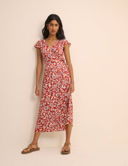 Red Floral Wrapover Bree Midi Dress