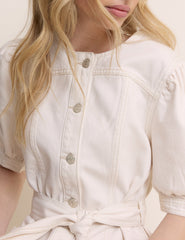 White Denim Puff Sleeve Hallie Mini Dress