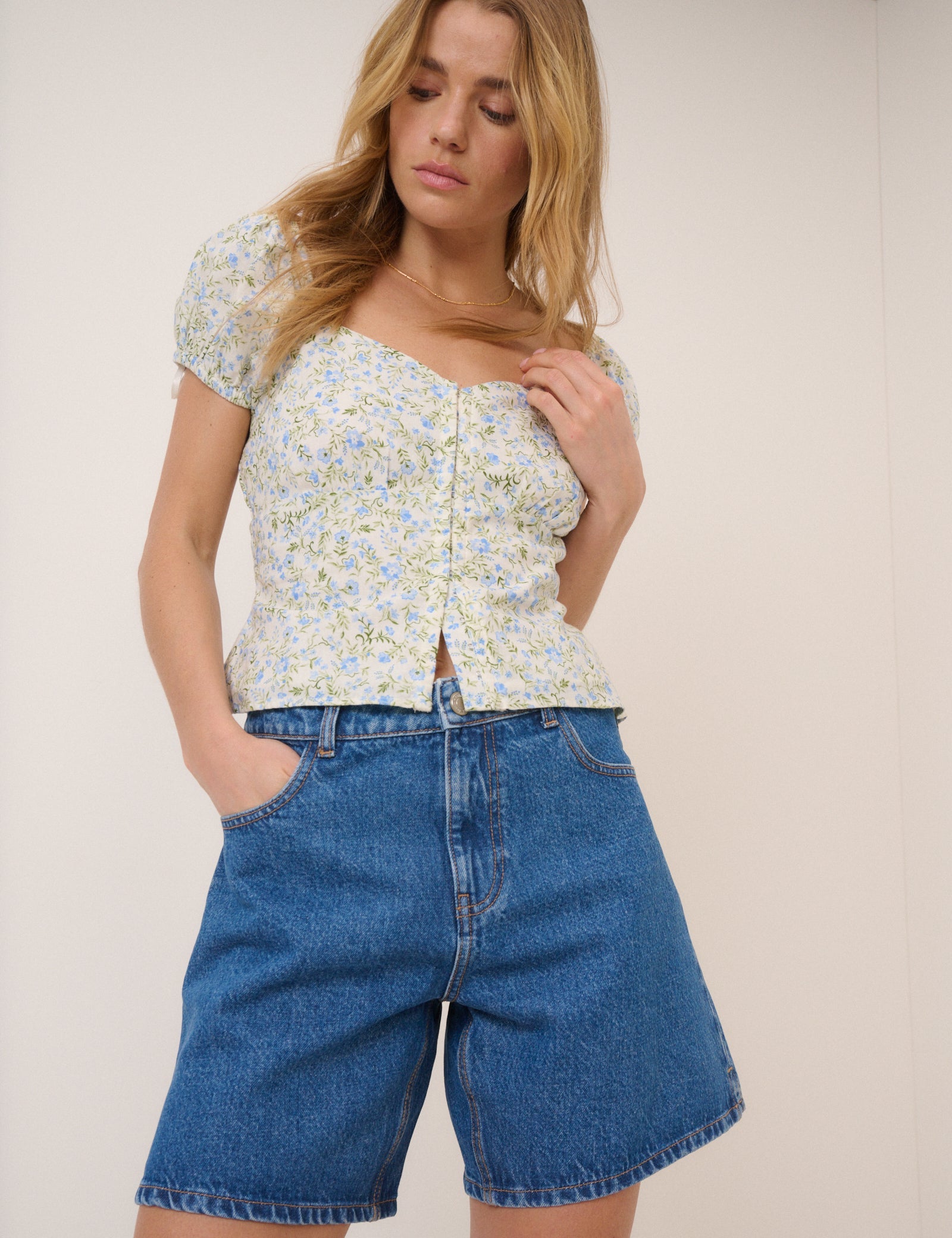 Mid Wash Denim Bermuda Shorts
