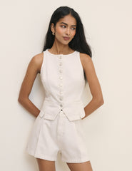 White Denim Mid Rise Shorts