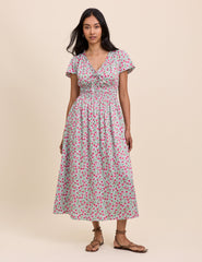 Blue Floral Shirred Lisa Midi Dress