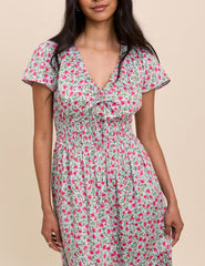 Blue Floral Shirred Lisa Midi Dress
