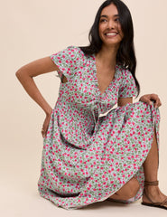 Blue Floral Shirred Lisa Midi Dress