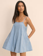 Light Blue Denim Tailli Shift Playsuit