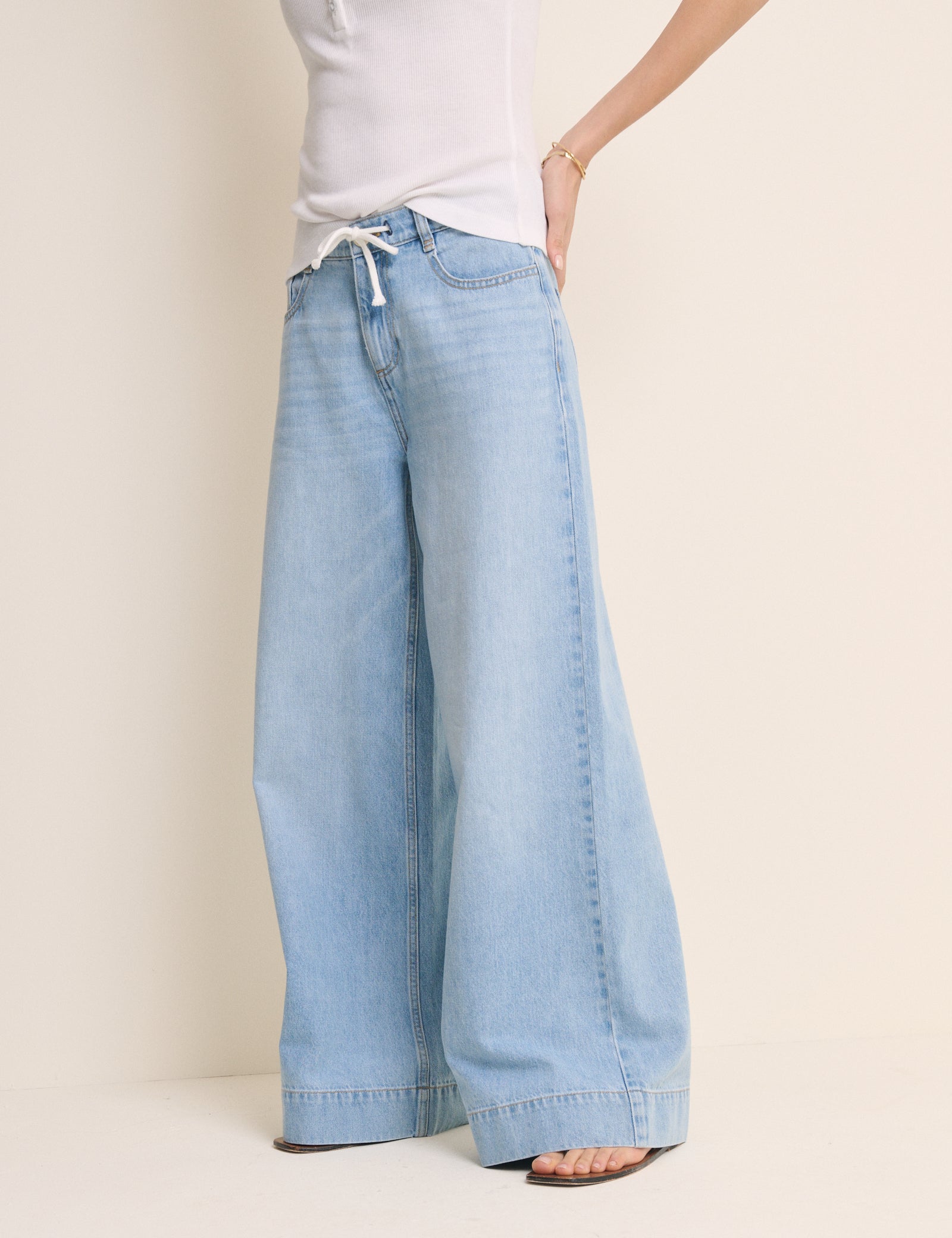 Light Blue Drawstring Wide Leg Wickham Jean