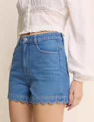 Mid Wash Denim Scallop Short