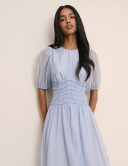 Light Blue Shirred Khloe Maxi Dress