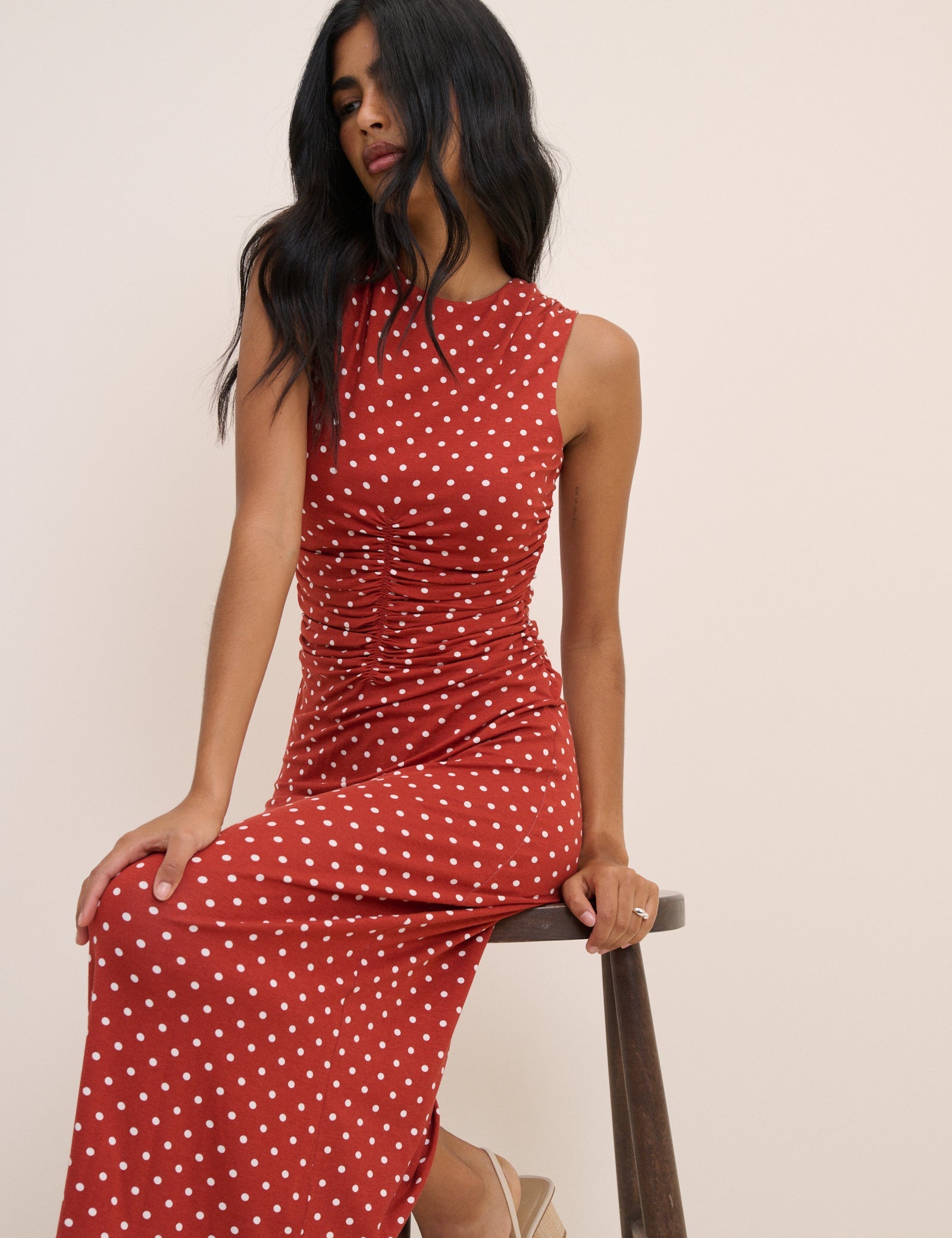 Red Polka Dot Jennifer Jersey Midi Dress