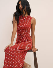 Red Polka Dot Jennifer Jersey Midi Dress
