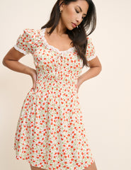 Red Floral Lace Trim Selena Mini Dress