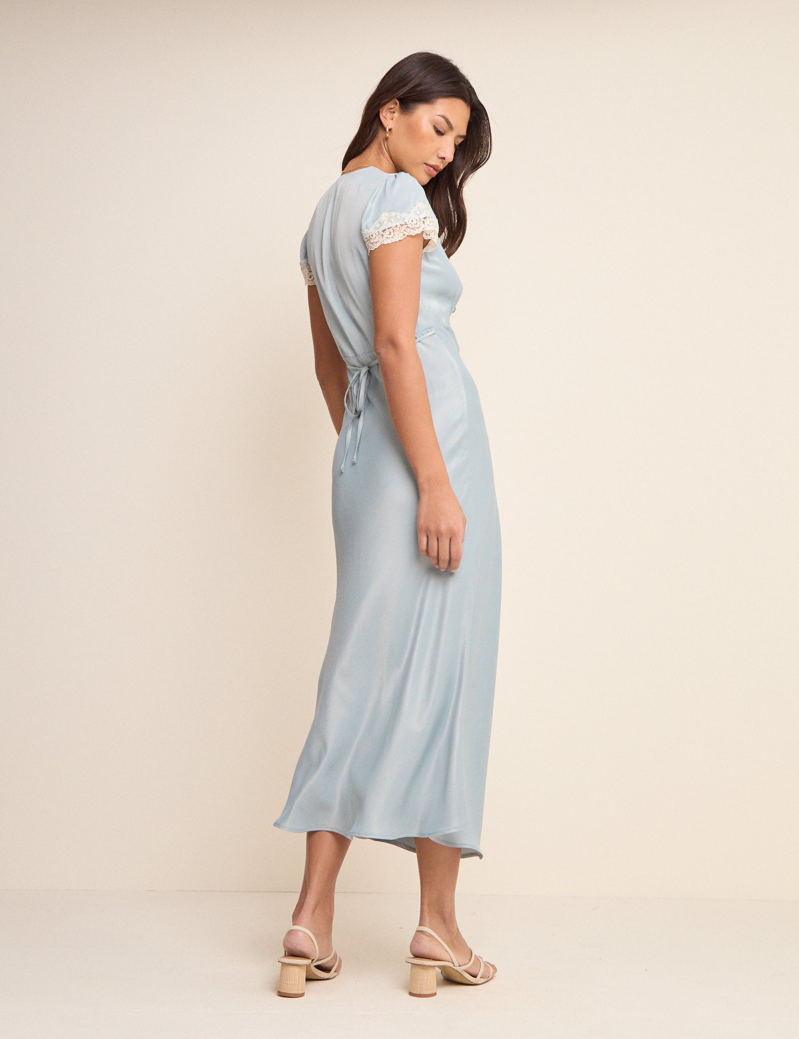 Blue Lace Trim Aida Midi Dress