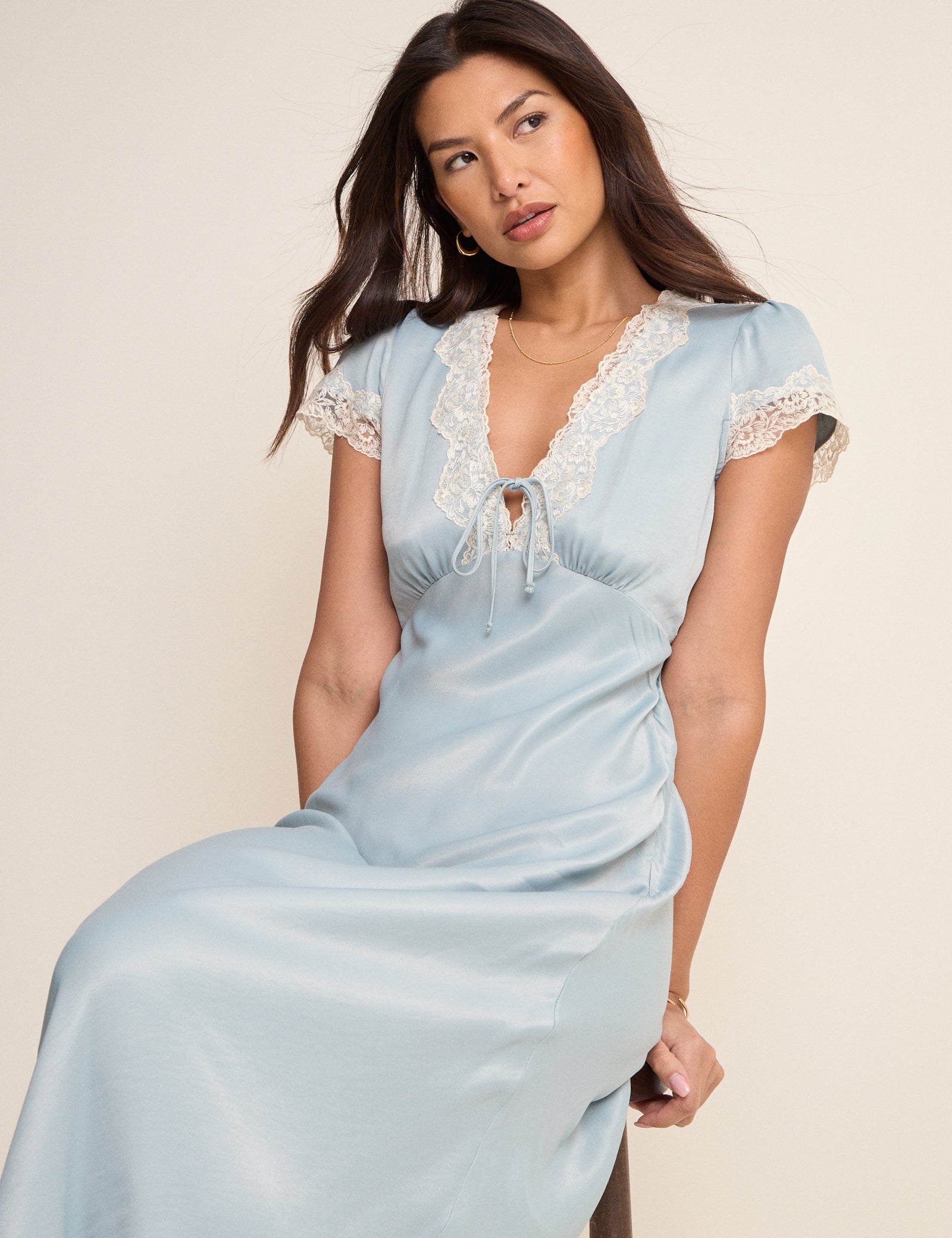 Blue Lace Trim Aida Midi Dress