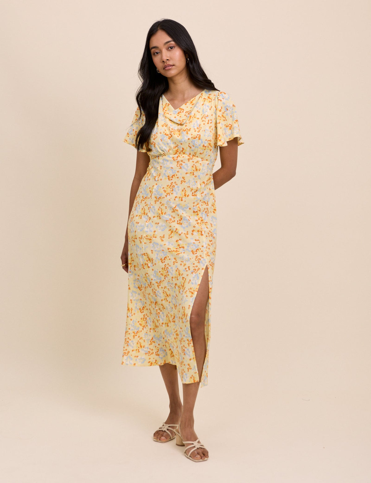 Butter Yellow Cowl Neck Cheryl Midi Dress
