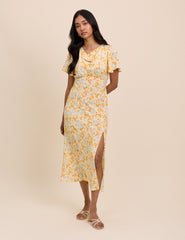 Butter Yellow Cowl Neck Cheryl Midi Dress