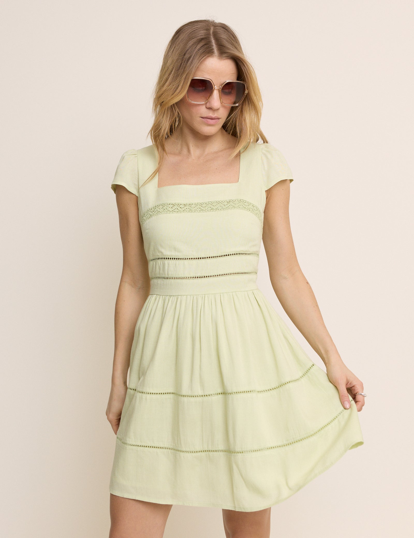 Green Square Neck Jessy Mini Dress