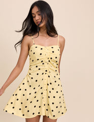 Yellow Polka Dot Button Front Cerys Mini Dress