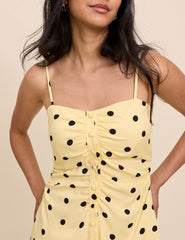 Yellow Polka Dot Button Front Cerys Mini Dress