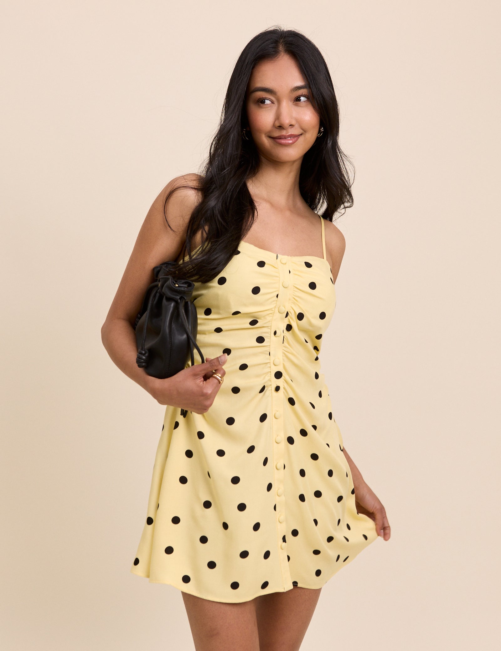 Yellow Polka Dot Button Front Cerys Mini Dress