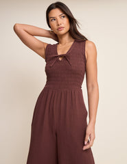Brown Shirred Jayda Jumpsuit