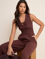Brown Shirred Jayda Jumpsuit