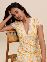 Yellow Floral Lace Trim Aida Mini Dress