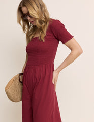 Red Shirred Wide Leg Zita Jumpsuit