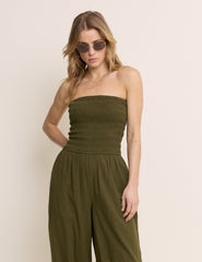 Khaki Shirred Bandeau Carly Jumpsuit