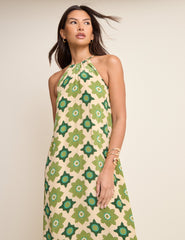 Green Floral Halterneck Sara Midi Dress