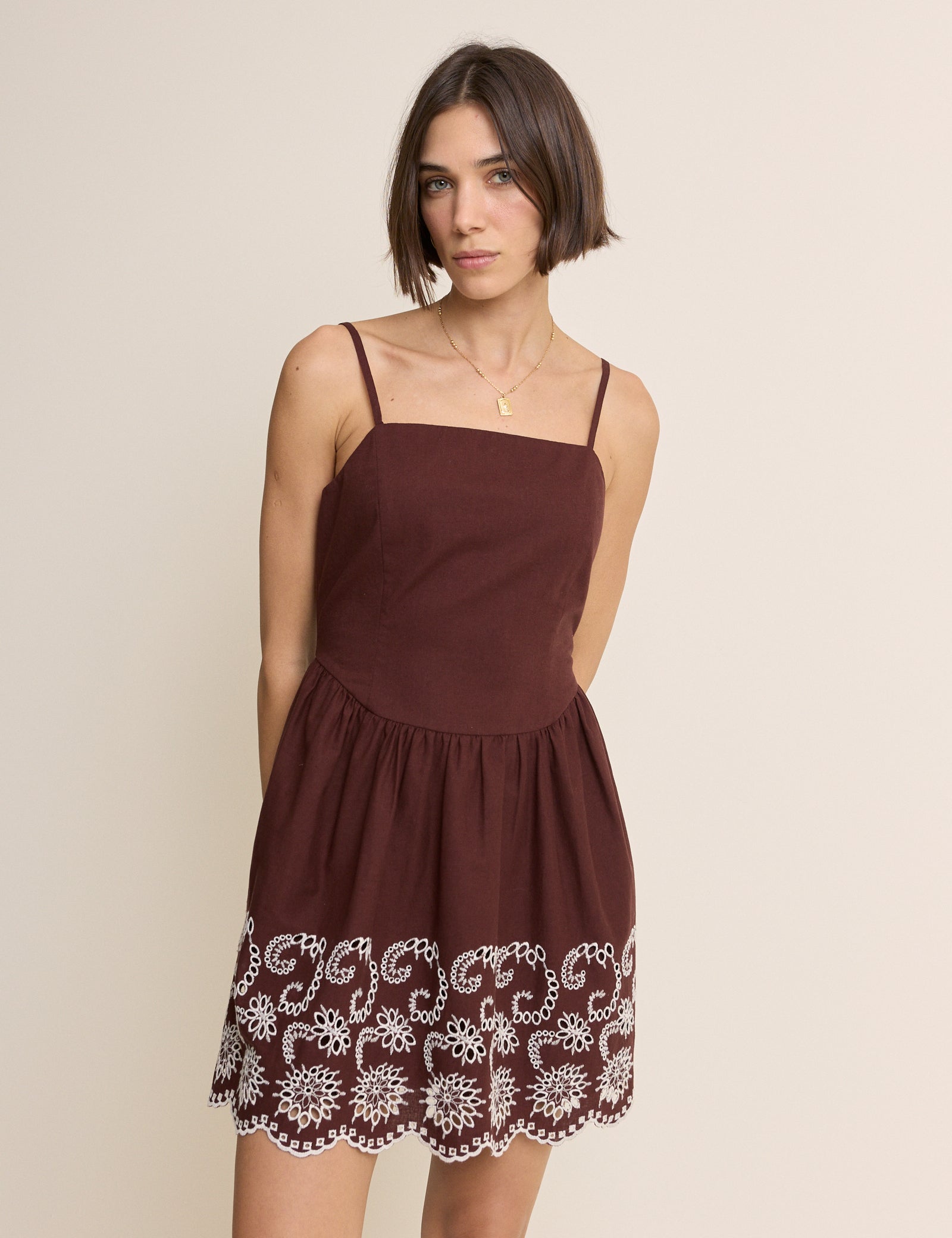 Brown Cutwork Greta Mini Dress