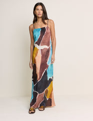 Brown Strappy Abstract Print Darcie Maxi Dress