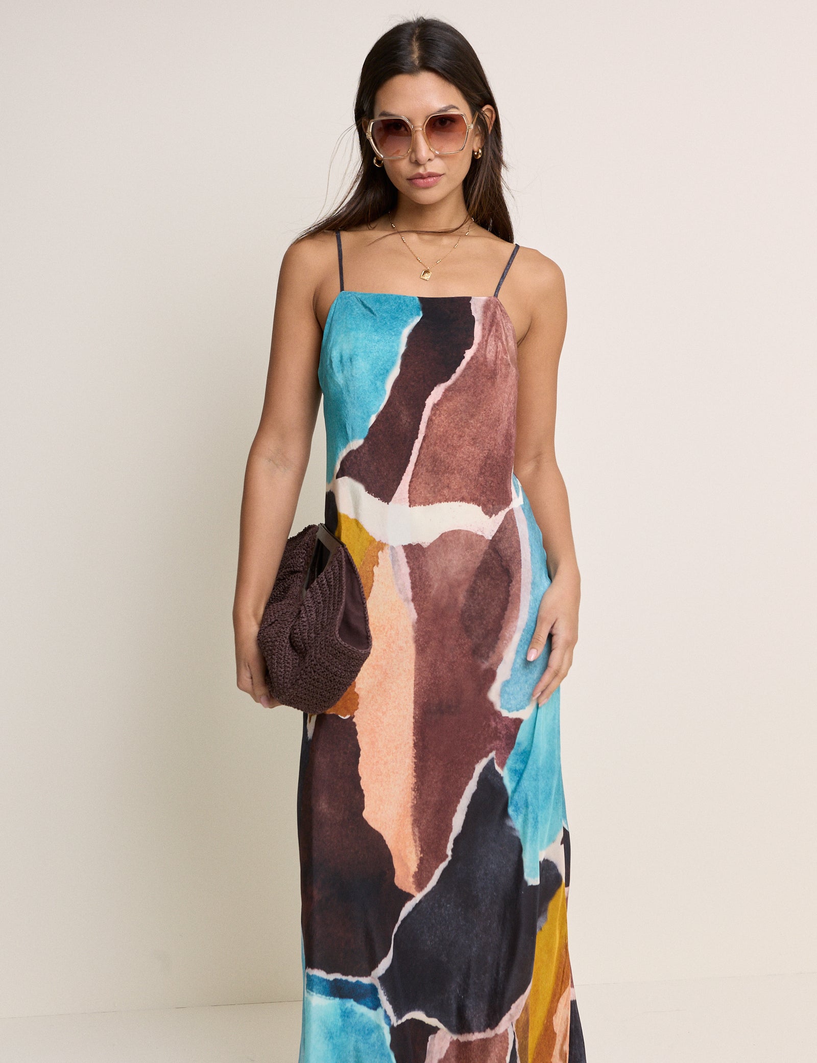 Brown Strappy Abstract Print Darcie Maxi Dress