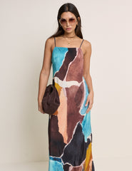 Brown Strappy Abstract Print Darcie Maxi Dress