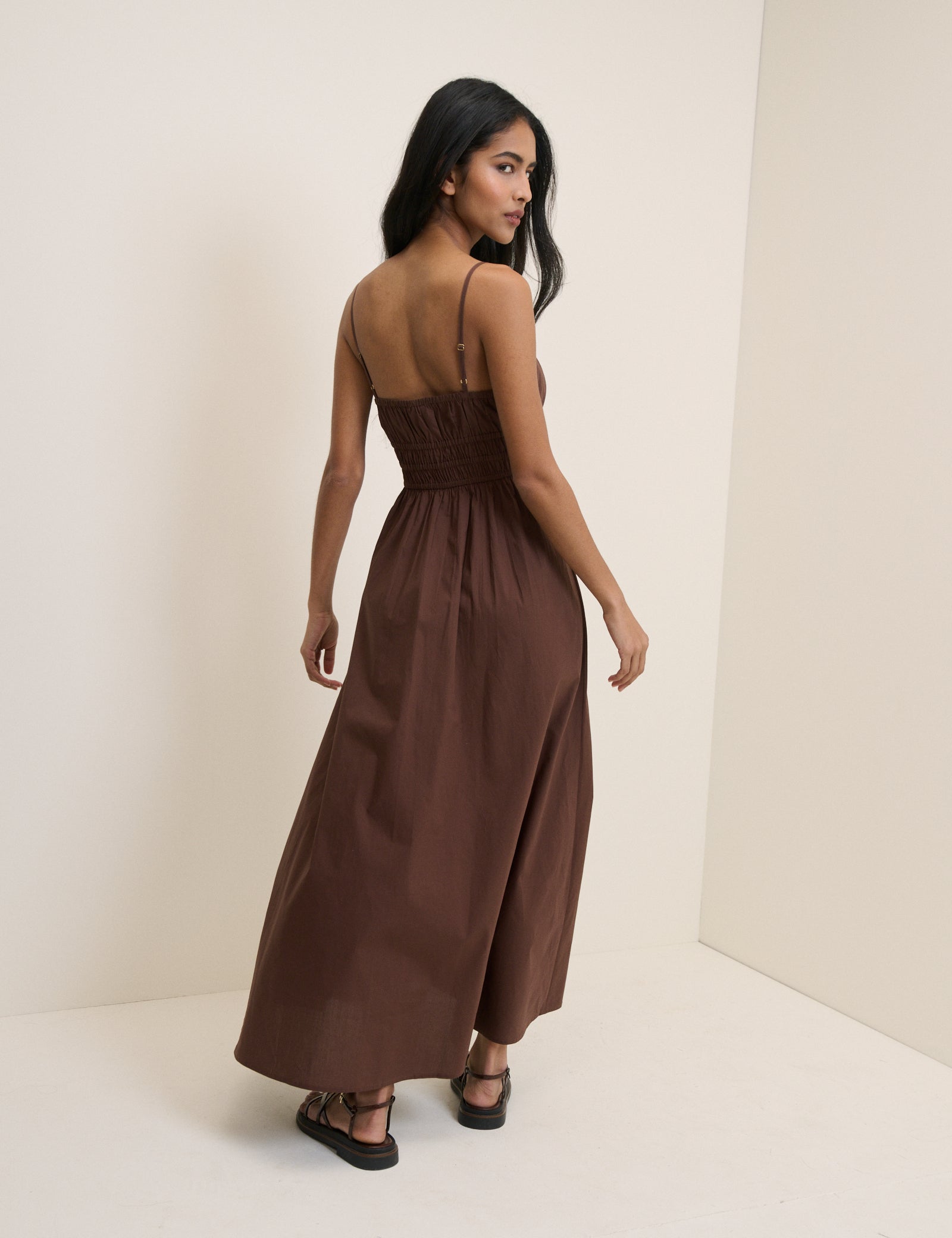 Brown Shirred Jocelyn Maxi Dress