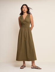 Khaki Sleeveless Angelica Midi Dress