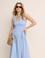 Blue Halterneck Caterina Midi Dress