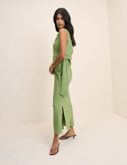 Green Boat Neck Sleeveless Elvie Maxi Dress