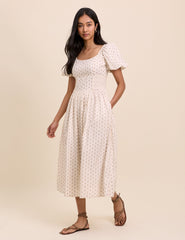Ivory Floral Puff Sleeve Mara Midi Dress