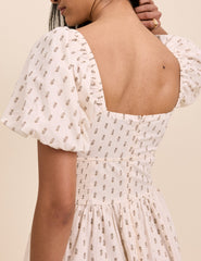 Ivory Floral Puff Sleeve Mara Midi Dress