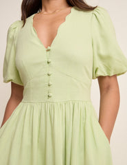 Green Short Sleeve Bess Midi Dress