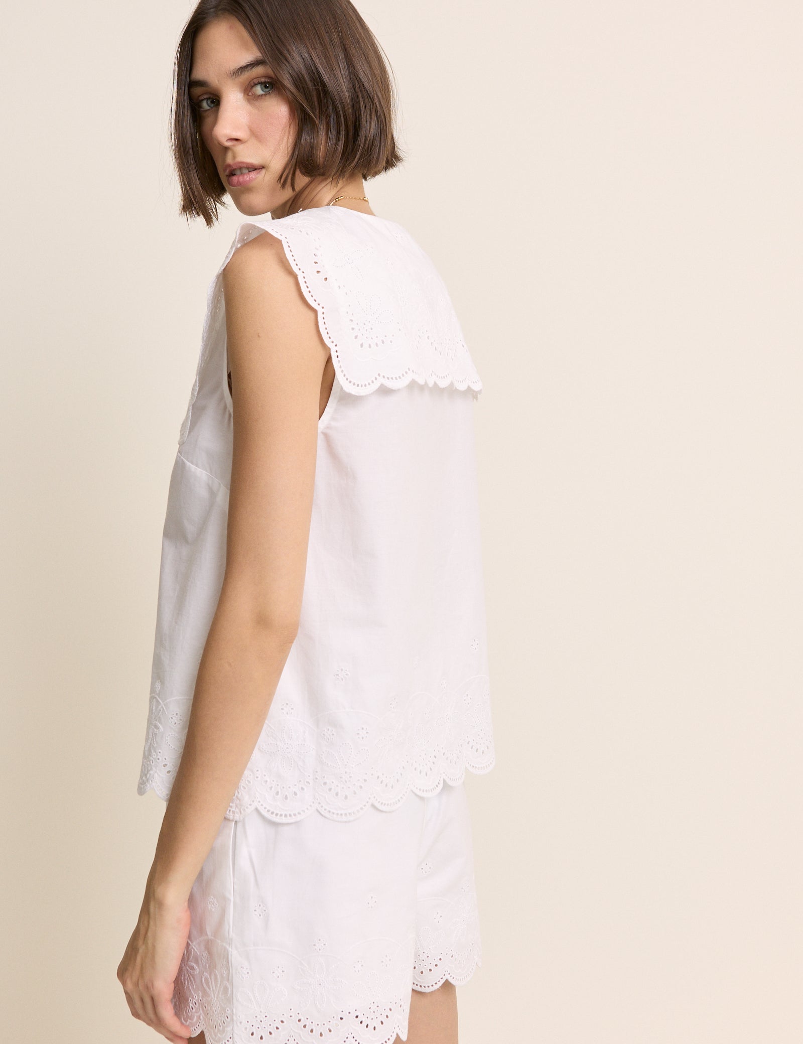White Broderie Anglaise Collared Blouse