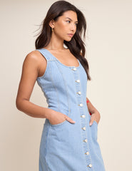 Light Blue Button Down Quays Midi Dress